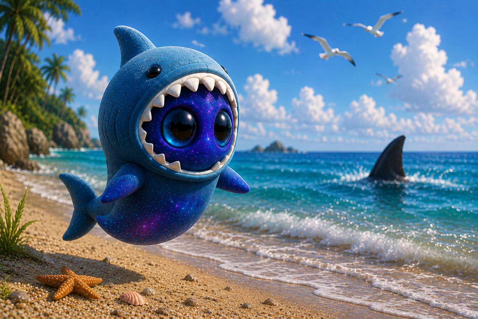 A shark fin approaches Blip